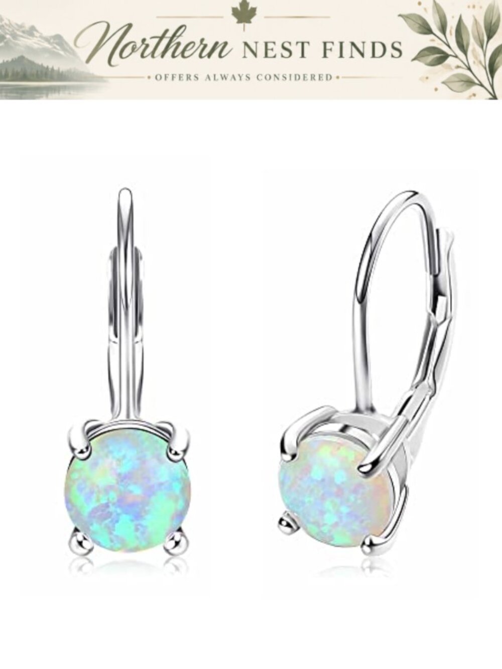 925 Sterling Silver Opal Leverback Dangle Earrings White Gold Plated Wedding